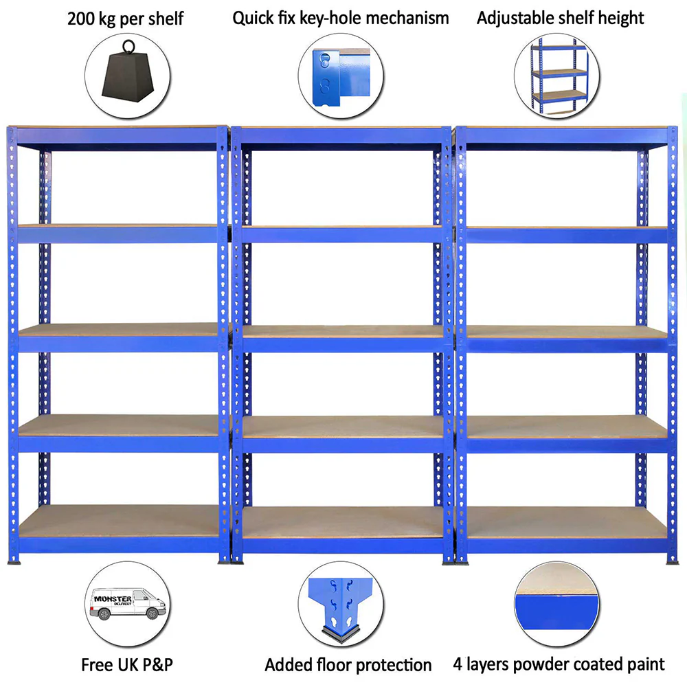 Q-Rax Blue Shelving Units - 90cm x 180cm x 50cm - Image 4