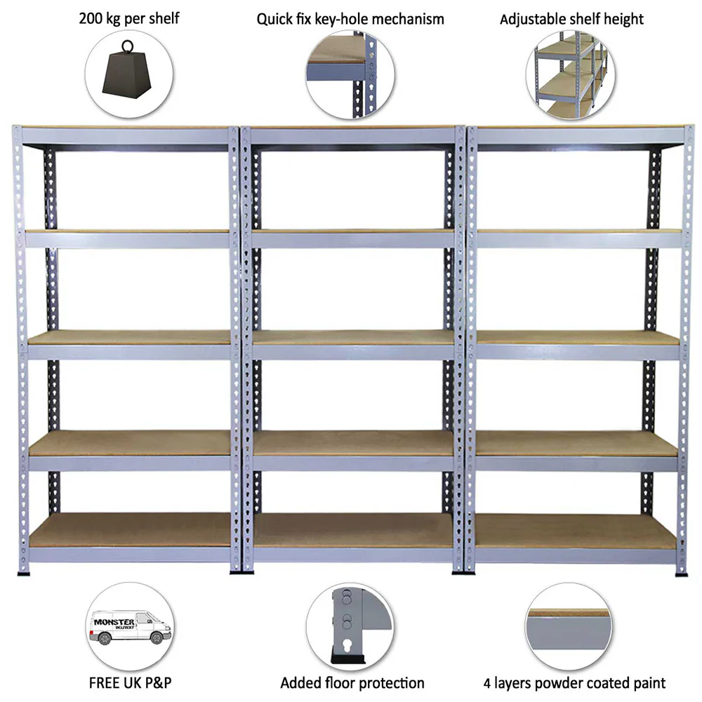 Q-Rax Grey Shelving Units - 90cm x 180cm x 50cm - Image 8